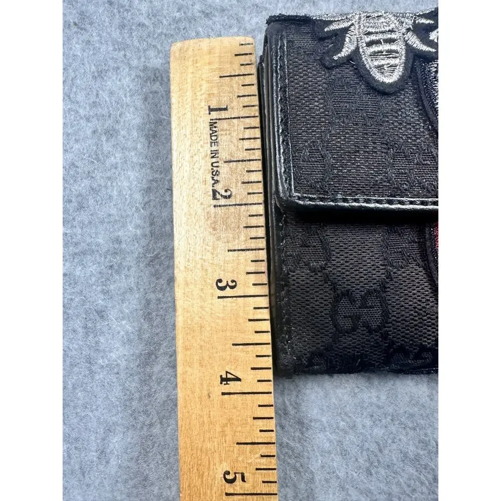 Gucci GG Monogram Canvas Leather Trim Bifold Wallet Kingsnake Bee Continental